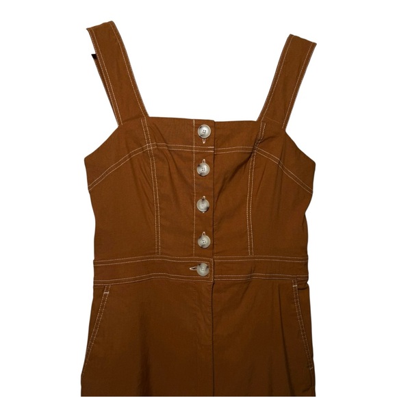 Maeve Anthropologie Colette magic fabric linen stretch jumpsuit bronze NWT 10 - Picture 7 of 16